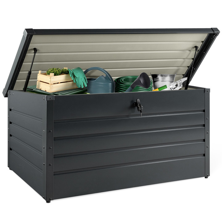 Caja metálica de jardín con cerradura gris antracita 810L | ID Market