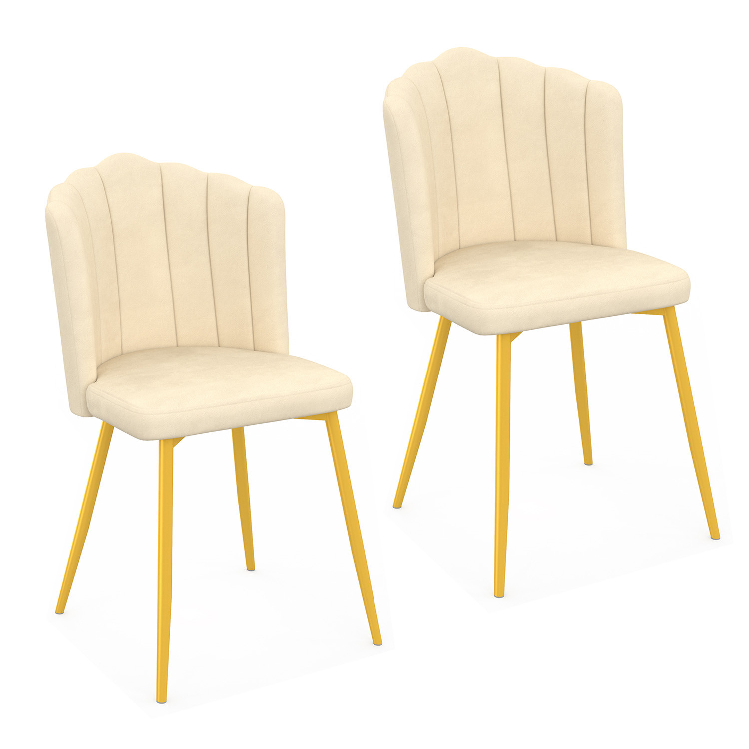 Chaises coquillages beiges en velours et pieds dorés