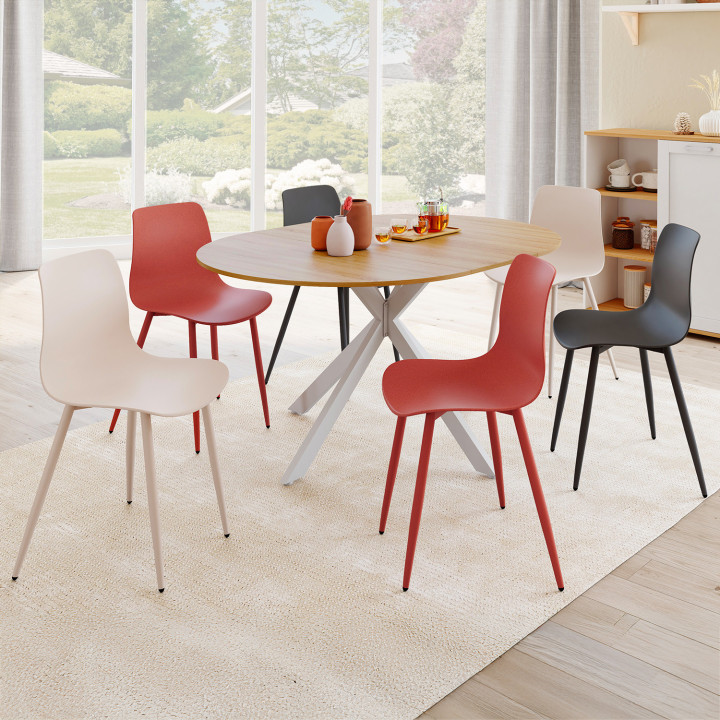 Polypropyleen stoelen mix kleur donkergrijs x2, terracotta x2, beige x2 metalen poten - KIARA | ID Market