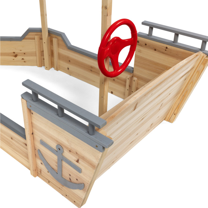 Arenero barco pirata de madera con banco caja y techo gris - WORLD | ID Market
