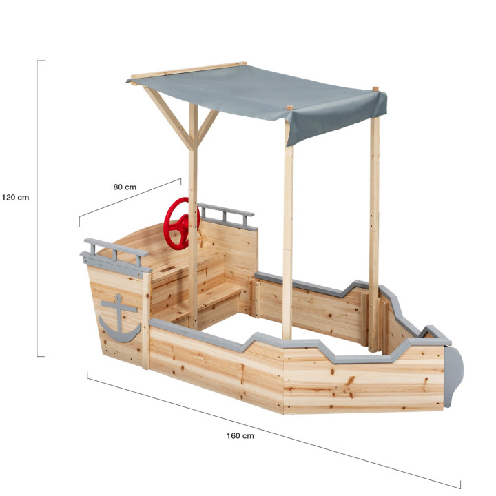 Sabbiera in legno per navi pirata con panca e tetto grigio - WORLD | ID Market