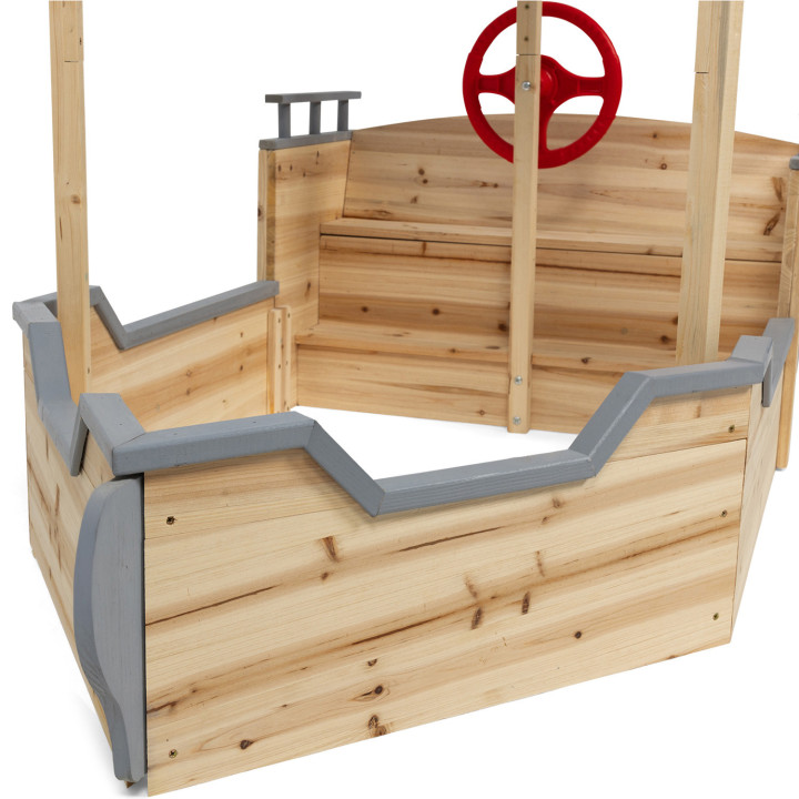 Arenero barco pirata de madera con banco caja y techo gris - WORLD | ID Market