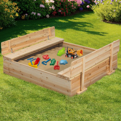16769 - Wiederverschließbarer Sandkasten aus Holz Wiederverschließbarer Sandkasten aus Holz mit 2 Bänken und Schutzplanen - FUNNY | ID Market