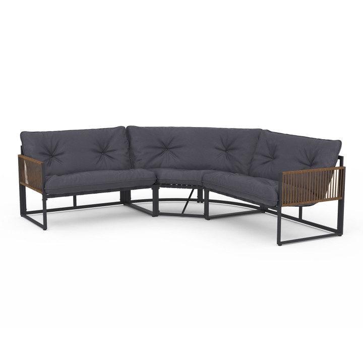 Niedrige Gartenmöbel 8 Personen Ecksofa und Sessel mit Kissen grau - RIO | ID Market