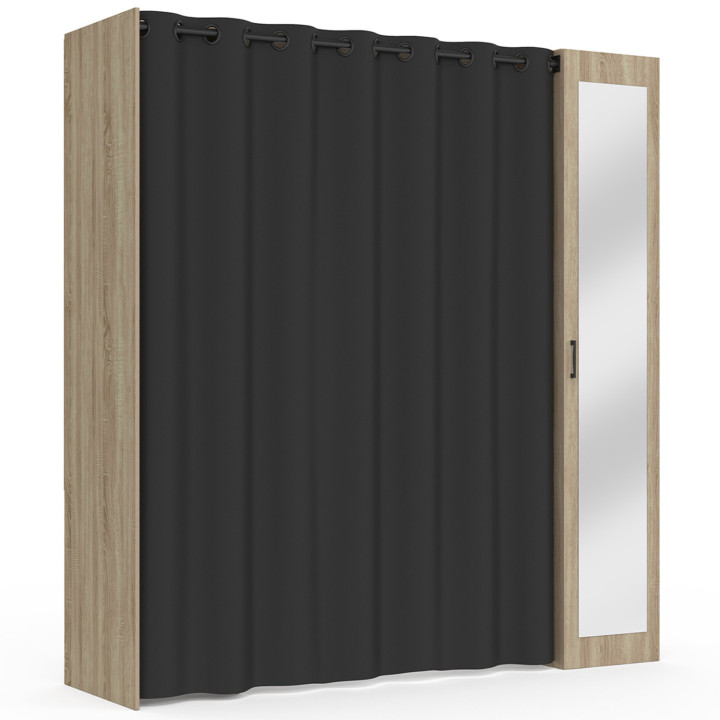 Dressing Extensible MERYL 145-170 Cm – Blanc Et Gris, Avec étagères, Penderie, Miroir Et Rideau