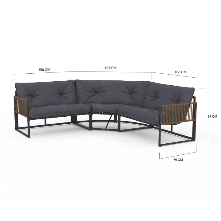 Niedrige Gartenmöbel 8 Personen Ecksofa und Sessel mit Kissen grau - RIO | ID Market