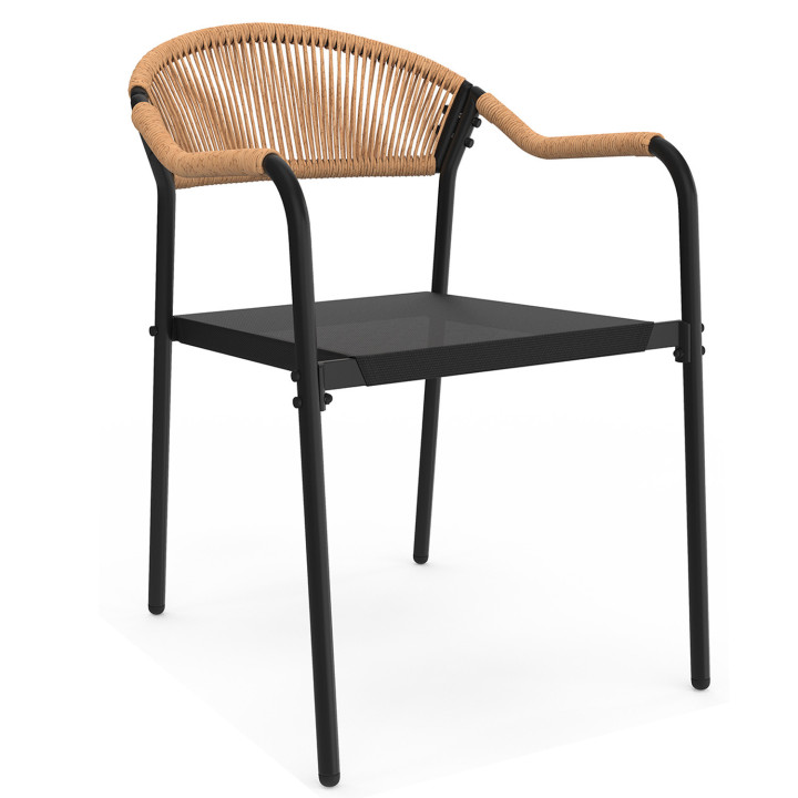 Tuinmeubelset met 6 zwarte textilene en touw stoelen, licht rotan - MADEIRA |ID Market