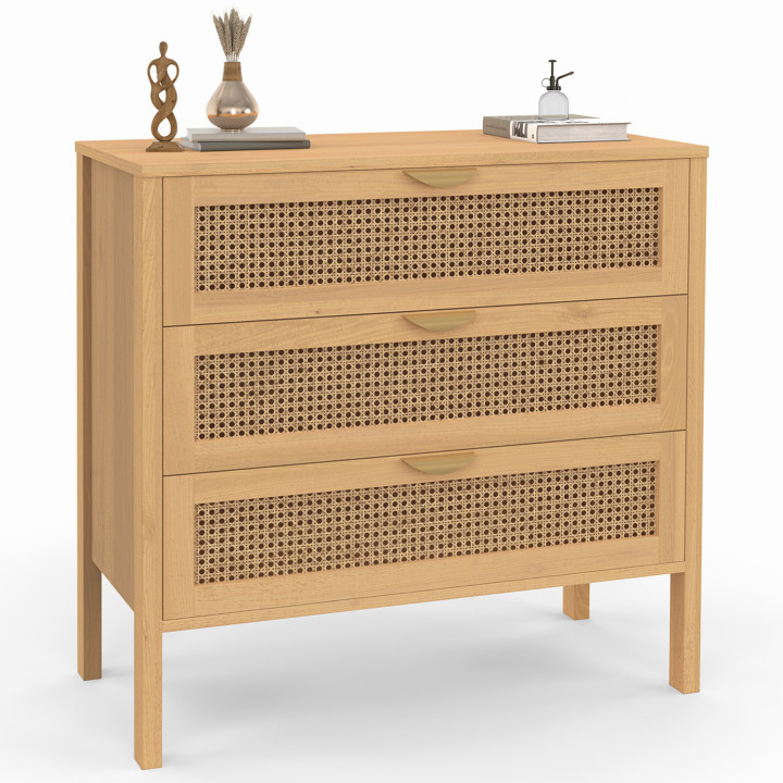 EDHEN Cassettone a 3 cassetti, 80 cm, in vimini color legno