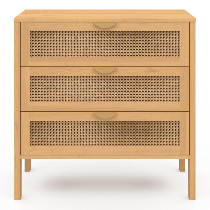 EDHEN Cassettone a 3 cassetti, 80 cm, in vimini color legno