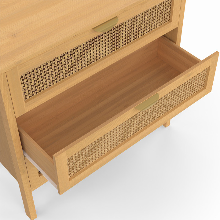EDHEN Cassettone a 3 cassetti, 80 cm, in vimini color legno
