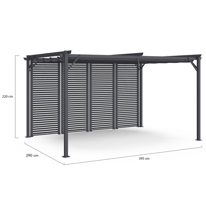 Pergola édition collector persienne toit rétractable 3x4M 4 pans modulables gris anthracite Pergola édition collector persienne toit rétractable 3x4M 4 pans modulables gris anthracite