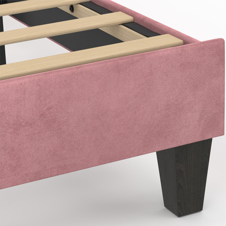 Letto singolo a conchiglia AMANDA 90 x 190 cm con base in velluto rosa cipria