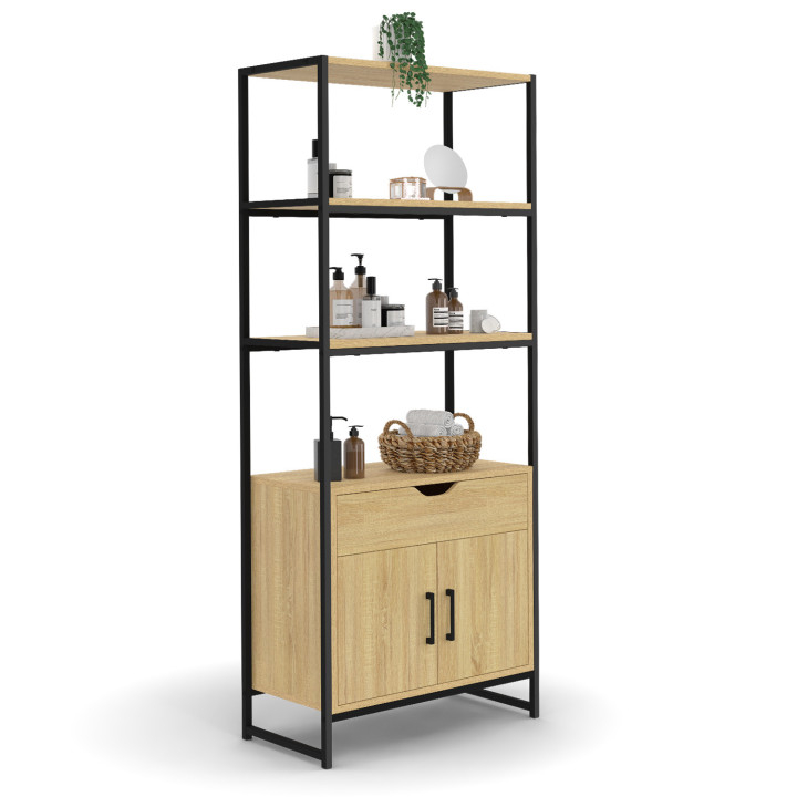 Opbergmeubel voor badkamer met industrieel ontwerp 3 niveaus 1 lade 1 kast - DETROIT | ID Market