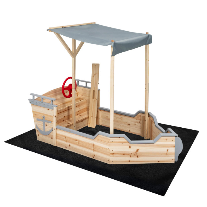 Arenero barco pirata de madera con banco caja y techo gris - WORLD | ID Market