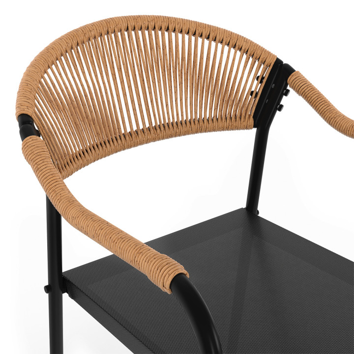 Juego de 4 sillas de jardín de metal negro y ratán claro - MADEIRA | ID Market