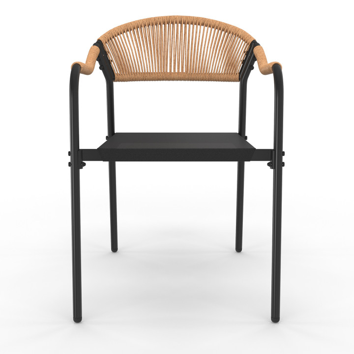 Lot de 4 chaises de jardin métal noir et cordage rotin clair - MADEIRA | ID Market