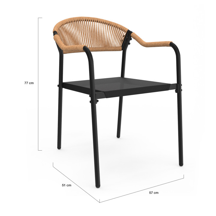 Set van 4 zwart metalen en licht rotan tuinstoelen - MADEIRA | ID Market