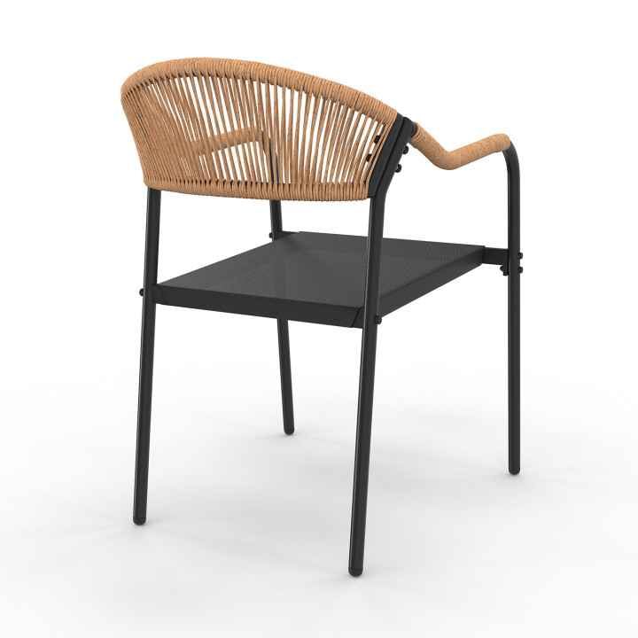 Juego de 4 sillas de jardín de metal negro y ratán claro - MADEIRA | ID Market