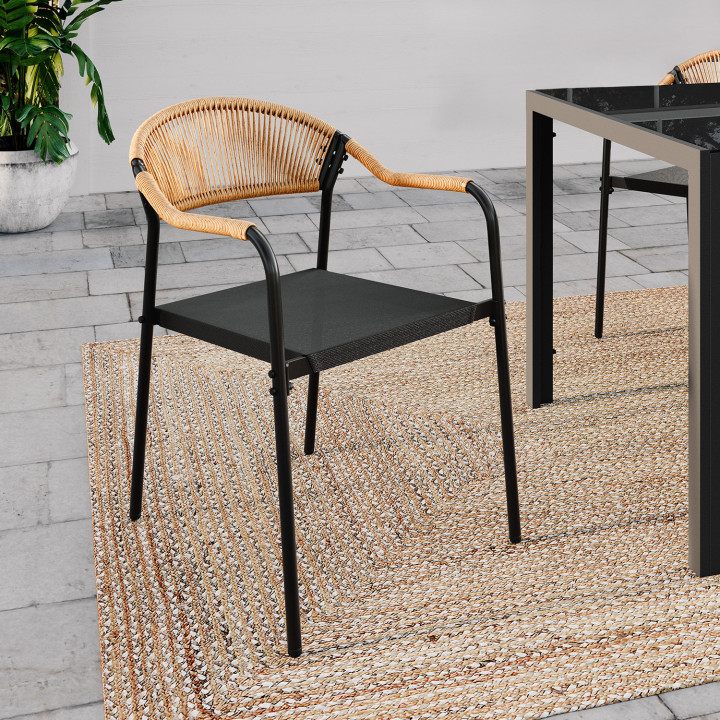 Set van 4 zwart metalen en licht rotan tuinstoelen - MADEIRA | ID Market