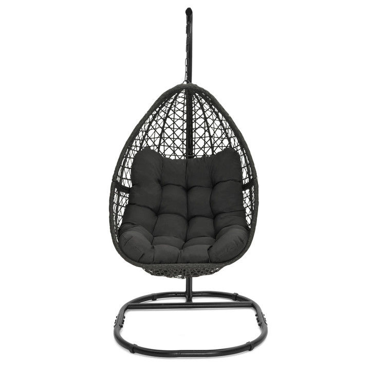 Fauteuil lune suspendu ajouré effet rotin avec coussin gris