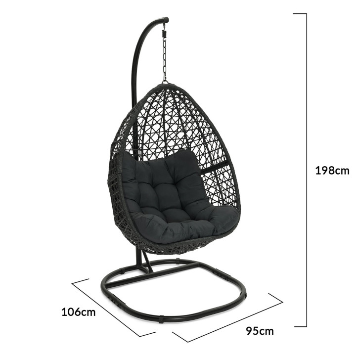 Fauteuil lune suspendu ajouré effet rotin avec coussin gris