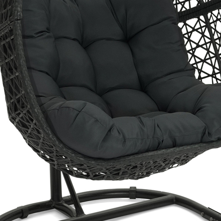 Fauteuil lune suspendu ajouré effet rotin avec coussin gris
