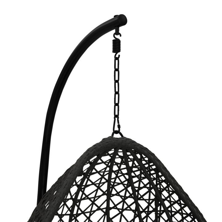 Fauteuil lune suspendu ajouré effet rotin avec coussin gris