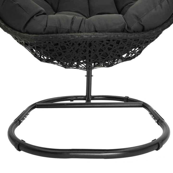 Fauteuil lune suspendu ajouré effet rotin avec coussin gris