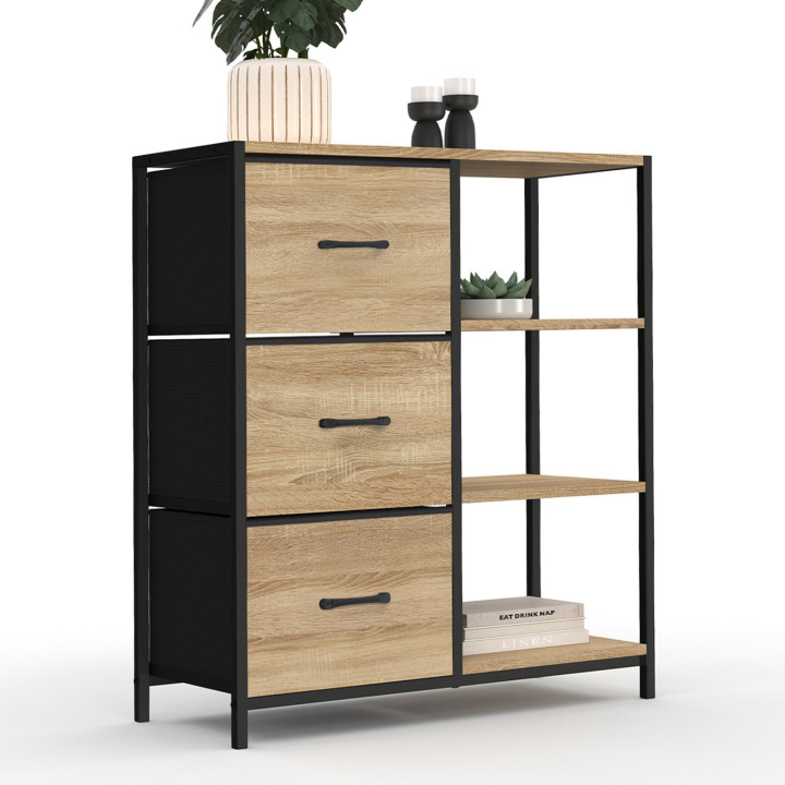 Buffet d’appoint industriel 3 tiroirs et étagères - UTAH | ID Market Buffet d’appoint industriel 3 tiroirs et étagères - UTAH | ID Market