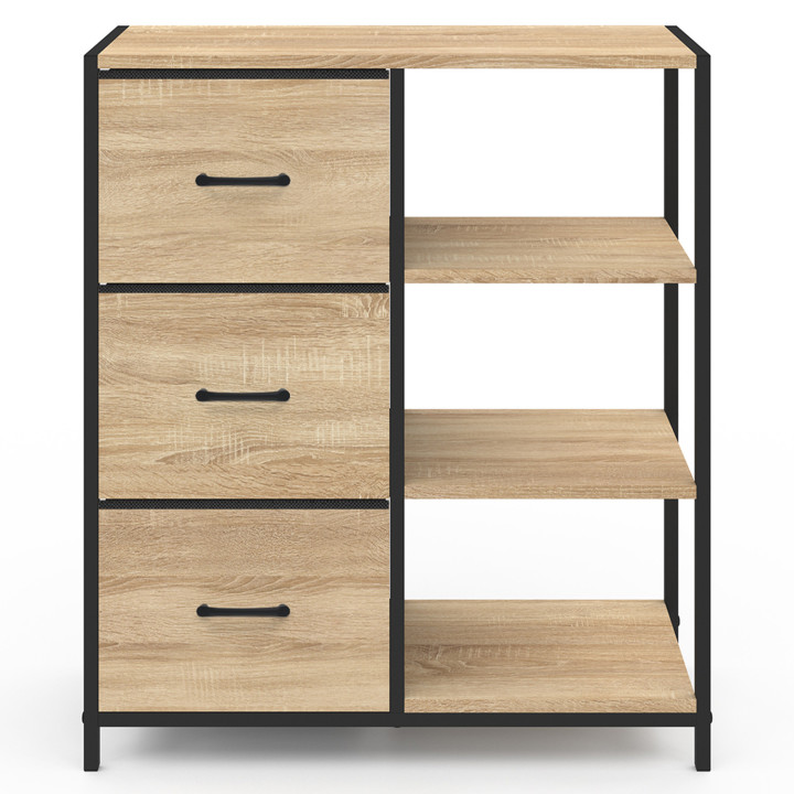 Aparador de estilo industrial con 3 cajones y estantes - UTAH | ID Market
