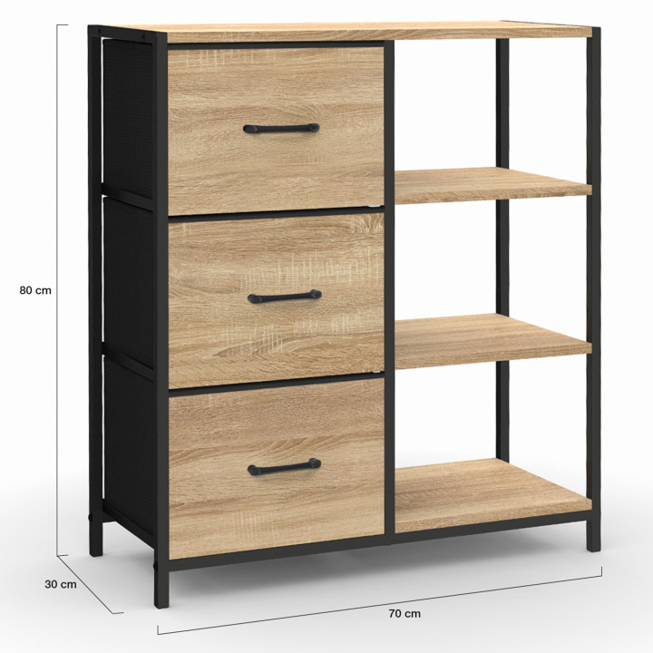 Aparador de estilo industrial con 3 cajones y estantes - UTAH | ID Market