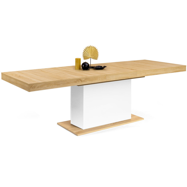 Table à manger extensible rectangle EDEN 8-12 personnes bois et blanc 200-250 cm