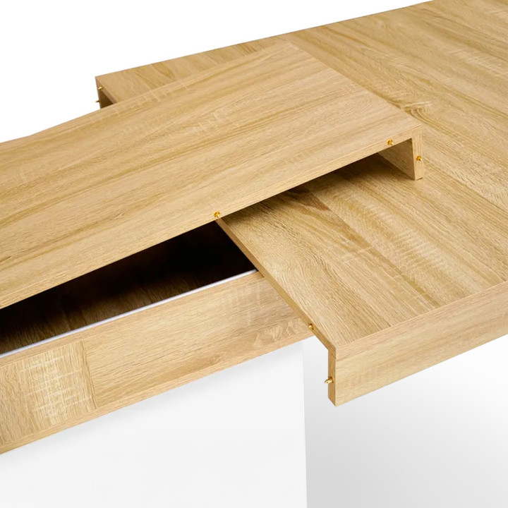 Mesa de comedor rectangular extensible blanca y madera para 12 - EDEN |ID Market