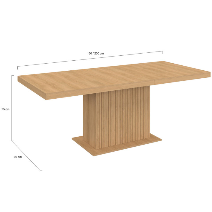 Table à manger extensible 6-10 personnes lattes tasseau bois avec rangement 160-200cm - JULIETTE | ID Market
