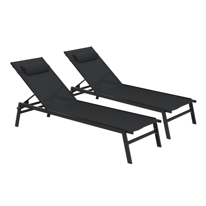 Set van 2 verstelbare tuinstoelen met aluminium kussen en zwarte hoes - SINTRA | ID Market