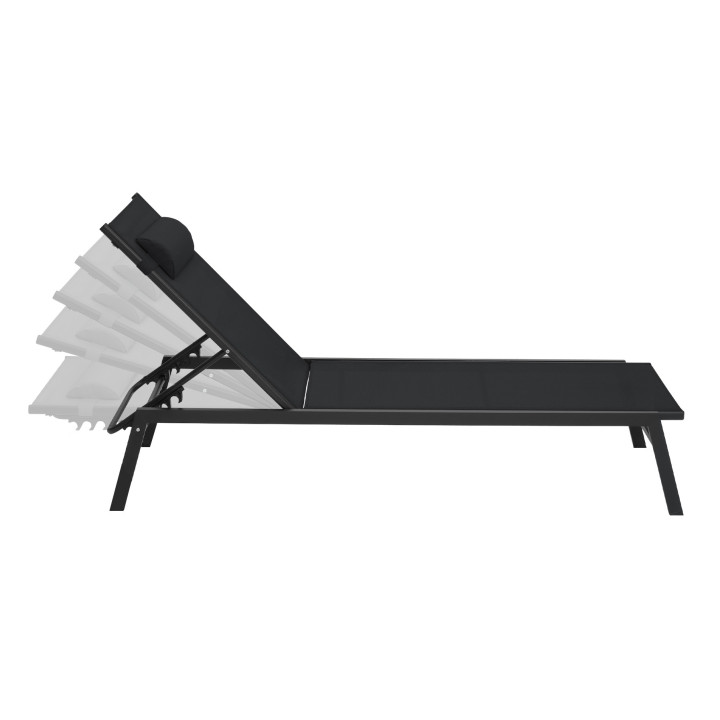 Set di 2 sedie da giardino reclinabili con cuscino in alluminio e rivestimento nero - SINTRA | ID Market