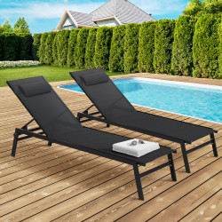 Set di 2 sedie da giardino reclinabili con cuscino in alluminio e rivestimento nero - SINTRA | ID Market