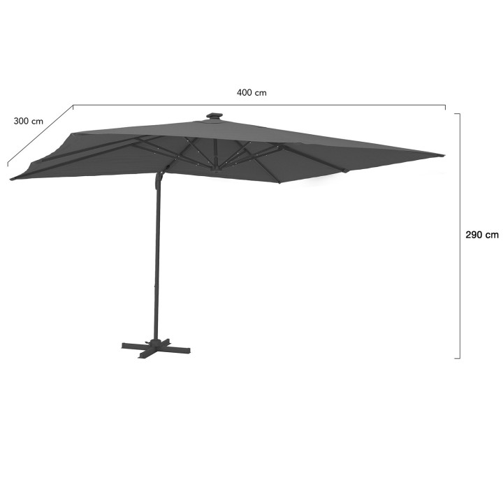 Parasol basculante giratorio 360° CALVI LED gris 3x4 M off-set con cubierta Parasol basculante giratorio 360° CALVI LED gris 3x4 M off-set con cubierta