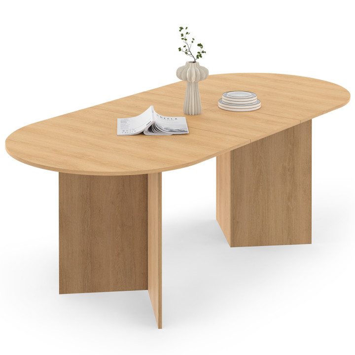 Table à manger extensible ovale 6-10 personnes bois façon hêtre 160-200cm - MARTHE | ID Market