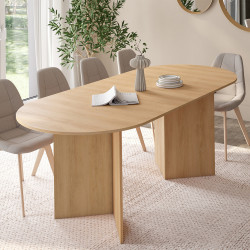 Table  à manger extensible rectangulaire MARTHE 6 -10 personnes bois effet hêtre 160-200 cm