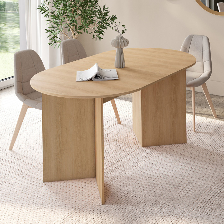 Table à manger extensible ovale 6-10 personnes bois façon hêtre 160-200cm - MARTHE | ID Market