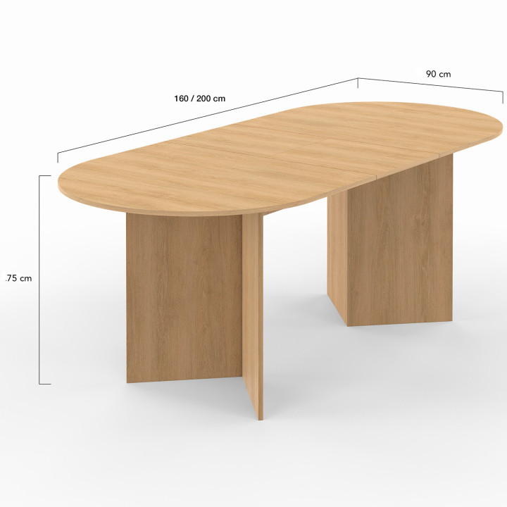 Table à manger extensible ovale 6-10 personnes bois façon hêtre 160-200cm - MARTHE | ID Market