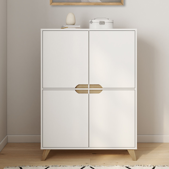 Meuble de rangement 4 portes HELSINKI scandinave blanc