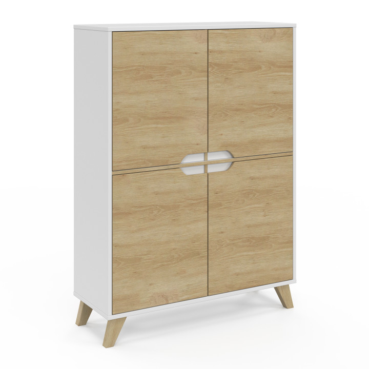 Meuble de rangement 4 portes HELSINKI scandinave blanc et bois