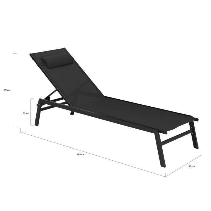 Set van 2 verstelbare tuinstoelen met aluminium kussen en zwarte hoes - SINTRA | ID Market