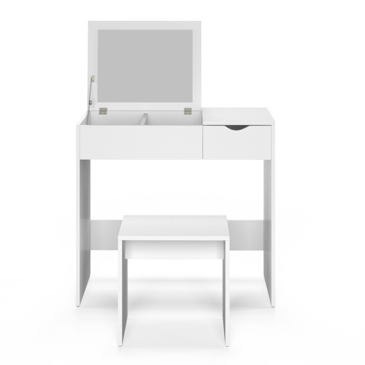 Coiffeuse miroir rabattable blanche 1 tiroir - ZELIA | ID Market