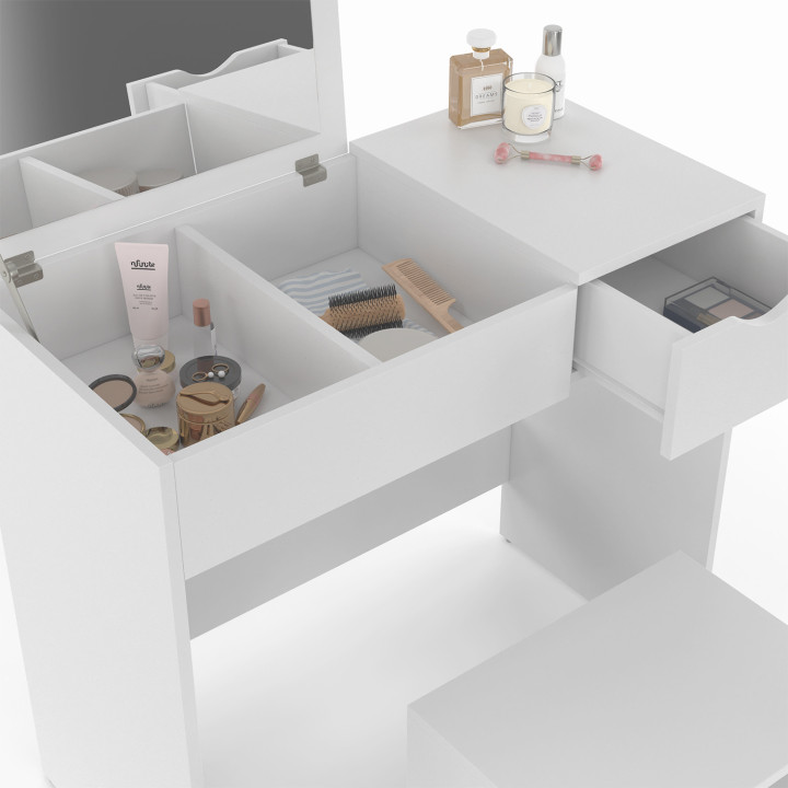 Mueble de tocador blanco con 2 cajones y espejo - ZELIA | ID Market