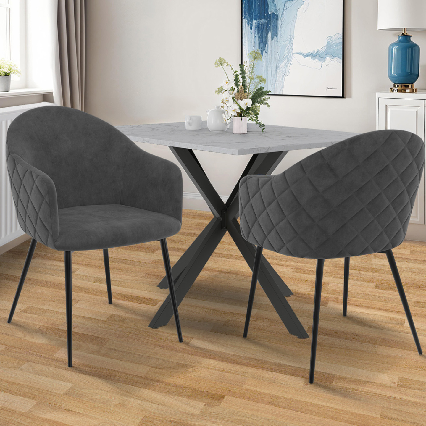 Poltrone da tavolo in velluto grigio scuro set di MOLY ID