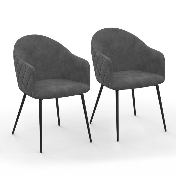 Donkergrijze fluwelen tafelfauteuils - set van 2 - MOLY | ID Market