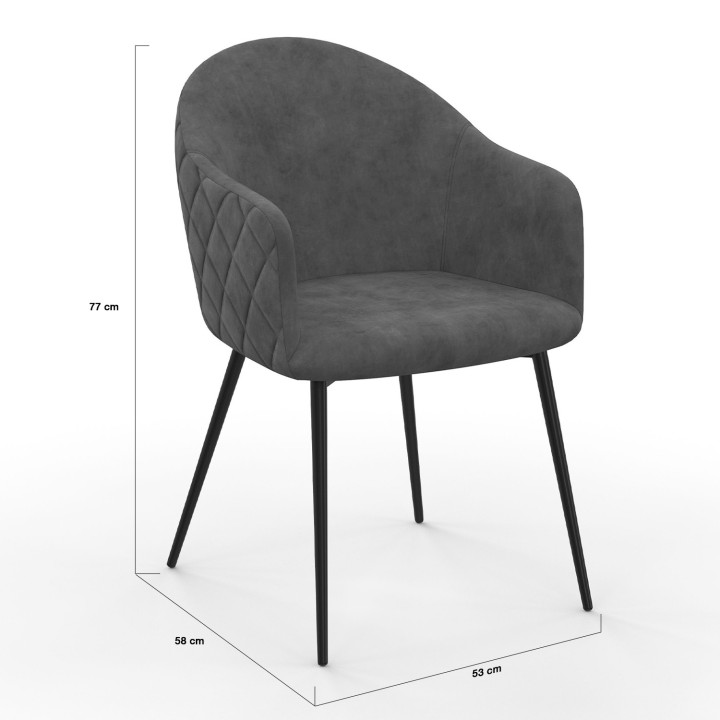 Donkergrijze fluwelen tafelfauteuils - set van 2 - MOLY | ID Market